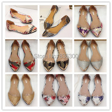 Free Shipping! New Women’s Fashion Sexy Phoenix flower Print Metal Decorative Pointed Toe flats shoes woman