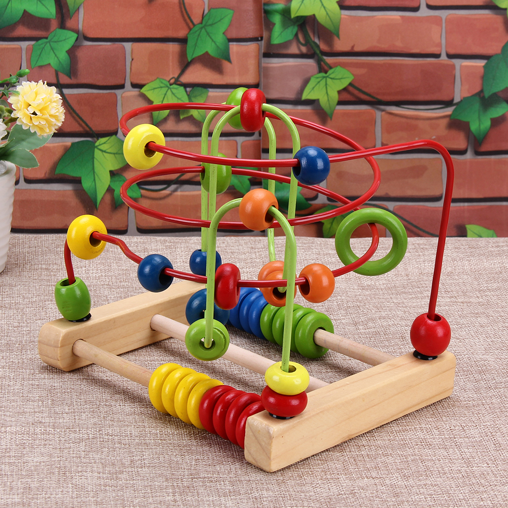 2021 Wooden Toys Counting Circles Bead Abacus Wire Maze Wire Roller