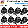 NEW Ultra Brightness 8pcs lot 18pcs 10W 4in1 Stage Lighting Led Par Lights Waterproof RGBW DMX512