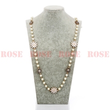 New 2015 Ks Style Vintage Fashion Flower Jewelry Simulated Pearl Long Necklace For Women Accessories Sweater