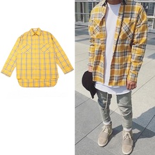 high street fog extened fancy mens dress shirts hawaiian shirt justin bieber men clothes 2016 tartan clothing yellow plaid