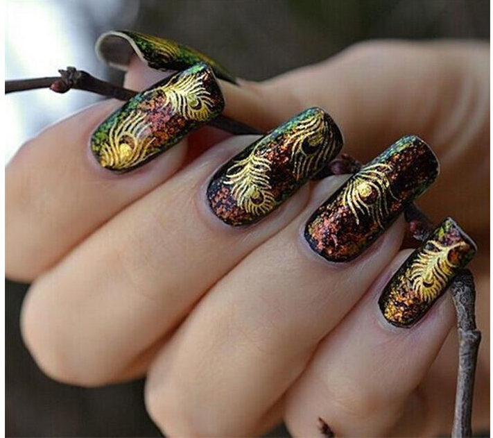 3d nail gold peacock feather decals stickers nails 3d nail gold peacock feather decals stickers nails