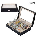 Free Shipping Lateral Lock 12 Grids Brand Watches Box Black Brand Watch Display Box With Key