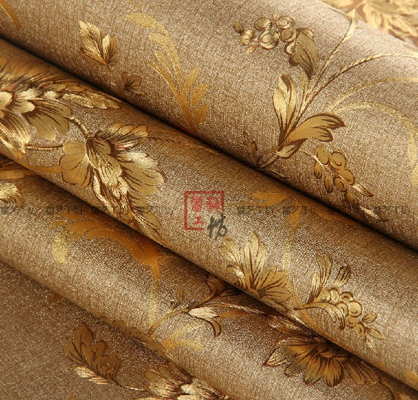 Chinese Vintage Floral Wallpaper Gold Waterproof 3D Wallpaper Roll Embossing Desktop Wallpaper For Walls 3D Papel De Parede Roll