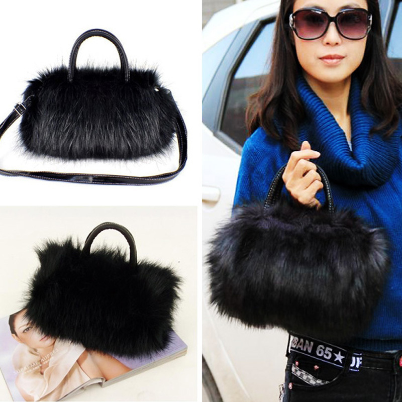 Гаджет  Lady Girl Pretty Cute Faux Rabbit Fur Handbag Shoulder Messenger Bag Tote free Shipping None Камера и Сумки