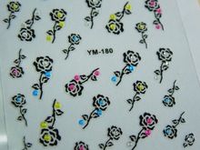 3D Nail Art Sticker beauty black coloured flower bling Glitter 30 sheets lot free shipping