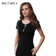 2016 New Sexy Sleeve Lace T Shirt Women Diamond Metal Tassel V Neck Letter T-Shirt Fashion Knitted Tee Cotton Women 8270