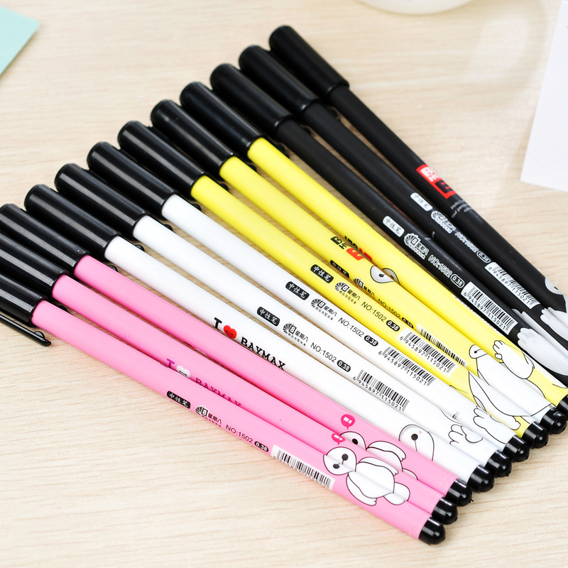 12pcs/lot Baymax gel pens for writing Cute big hero black signnature pen kids office school supplies Escolar kawaii stationery