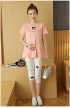 Fashion Summer Style Cotton O neck Short Sleeve Maternity pure Solid Color bow Tops/ t shirt for Pregnant Pregnancy Clothes