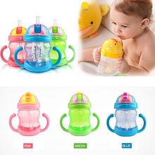 240ml Baby Bottle Kids Children Learn Feeding Drinking Water Straw Handle Bottle Training Cup 3 Colors