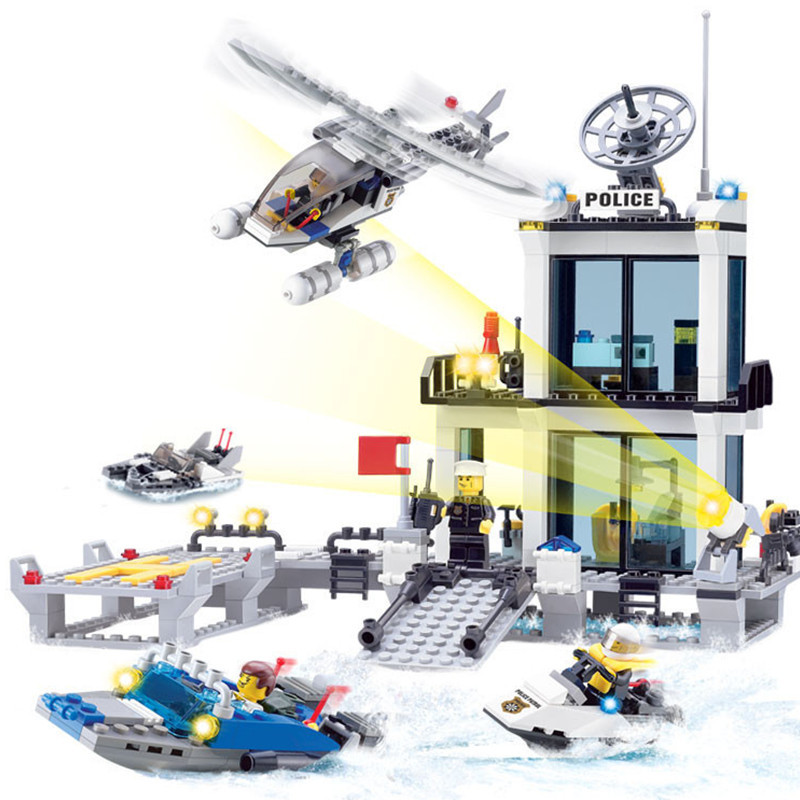 2015 water police station DIY scale models bricks Compatible with LEGO 536pcs Building blocks sets baby Educational toys