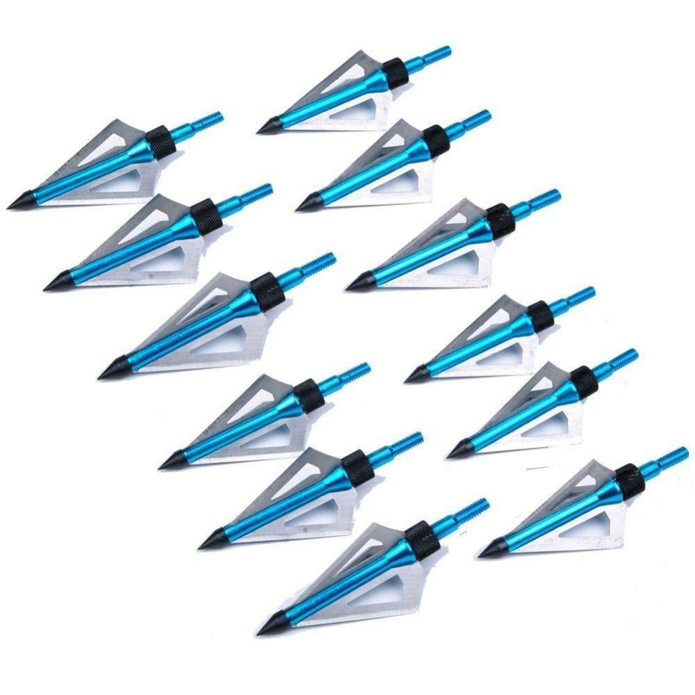 100 Grain Fixed Three Blade Broadheads 12 Per Pack Compatible with Crossbow and Compound Bow Blue