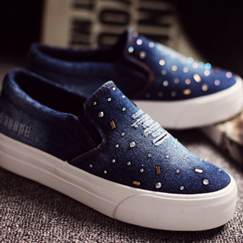 Aliexpress.com Comprar Zapatos planos de Las Mujeres 2016 Señoras Del Verano Alpargatas Slip On Causal Denim Diamante Pisos Sapatos Femininos zapatos mujer