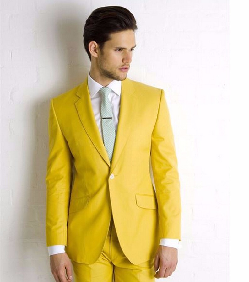 28-1 2015 Yellow Wedding Suits For Men Shawl Lapel Groomsmen Tuxedos Mens Suits Slim Fit Groomsmen Suit (Jacket+Pants+Tie) 