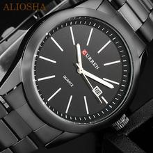 Aliosha originales Curren titanio negro hombre militar deportes relojes del cuarzo del reloj de acero completo reloj banda relojes de buceo
