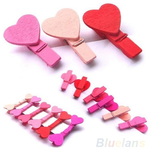 12Pc BAG Mini Heart Love Wooden Clothes Photo Paper Peg Pin Clothespin Craft Clips 01TG 4CCA
