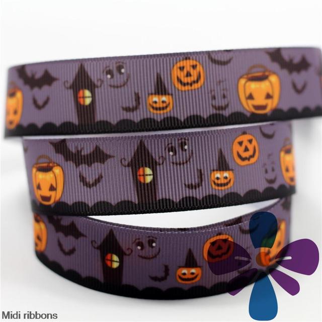 6mm-75mm Halloween Pumpkin Bat Printed Grosgrain Ribbon/Elastic Band DIY Handmade Hair Accessories 50 Yards MD160524-22-4495