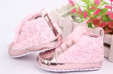Bebe first walkerskids Toddler Shoes sapatos baby Lace up Rose flower soft sole Girl shoes 3