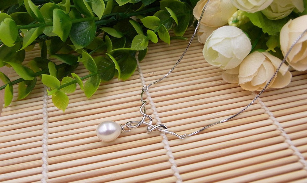 2015 fashion quality sterling silver fine jewelry with natural freshwater pearl women jewelry pendant necklace