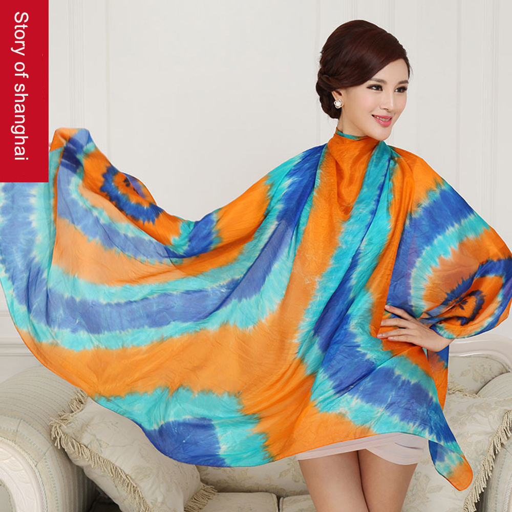 2014 winter Manual tie-dye silk scarves womens printing Mulberry silk pashmina fashion lady shawl wraps 180cm long SH031