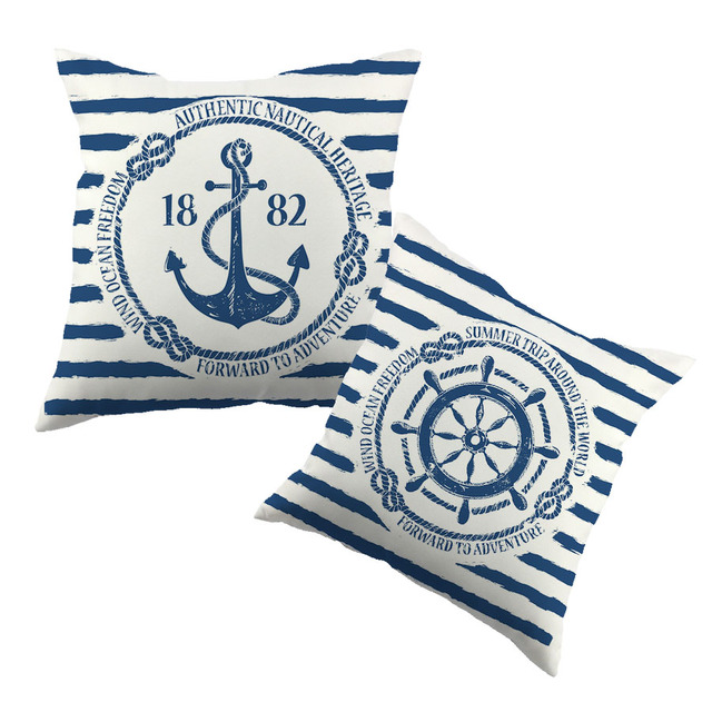 Чехлы синего моря руля печатных якорь рисунок морской Cottom бросить подушку чехол новый год декоративных наволочка
