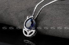 G S Brand Christmas Gift Platinum Plated Blue Rose Flower Necklace Fashion Jewelry Necklaces For Women