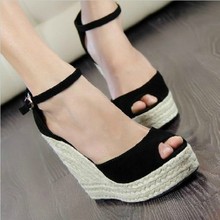 Women sandals Shoes 2015 Ladies High Heel Sandals,Summer Women’s Open Toe Button Straw Braid Wedges Platform Beach Sandals women