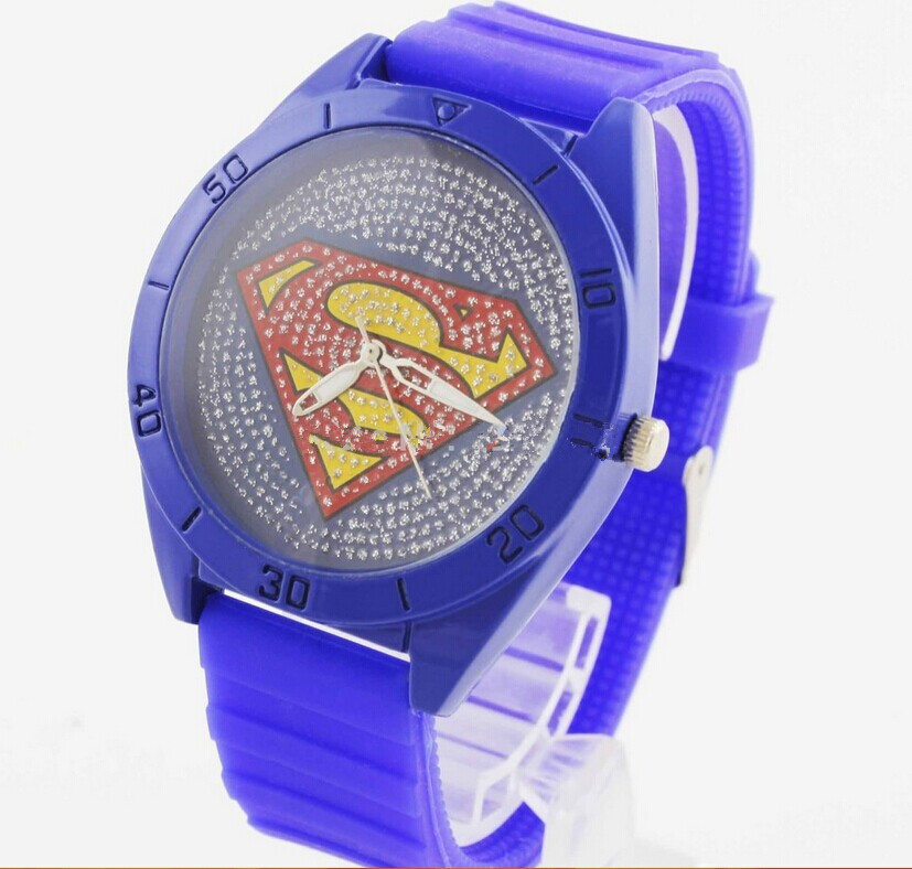 Free Shipping 2014 new fashion Wholesale Superman Watch Quartz Cartoon watch diamond watch unisex fashion lovers