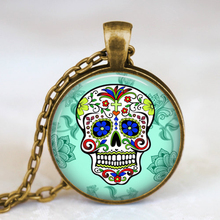 Handmade Mexican Sugar Skull Pendant, Day of The Dead Necklace,Antique bronze/Silver Chain, sugar skull jewelry