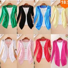2016 new women’s fashion sweet candy-colored long-sleeved lace openwork crochet knit cardigan sweater coat female 13 colors