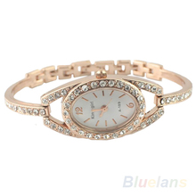 Fashion Minimalism Ladies Women Rhinestone Watch Golden Stainless Steel Wrist Watches Items 1I8A