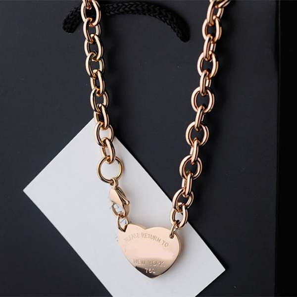 brand love heart letter necklace women 18k gold stainless steel