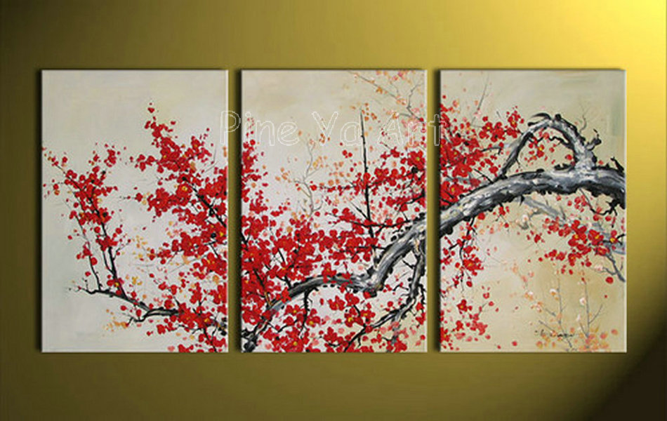 3 piece abstract modern canvas wall art decorative red cherry flower picture oil painting on canvas for living room home deco