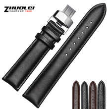 High Quality 18mm 19mm 20mm 22mm Genuine Leather Watch Strap Silver Steel Watch Buckle Black Genuine Leather Watchbands