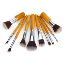 New 2015 TOP Quality Professional 10pcs Bamboo Handle Synthetic Hair Makeup Brushes Set