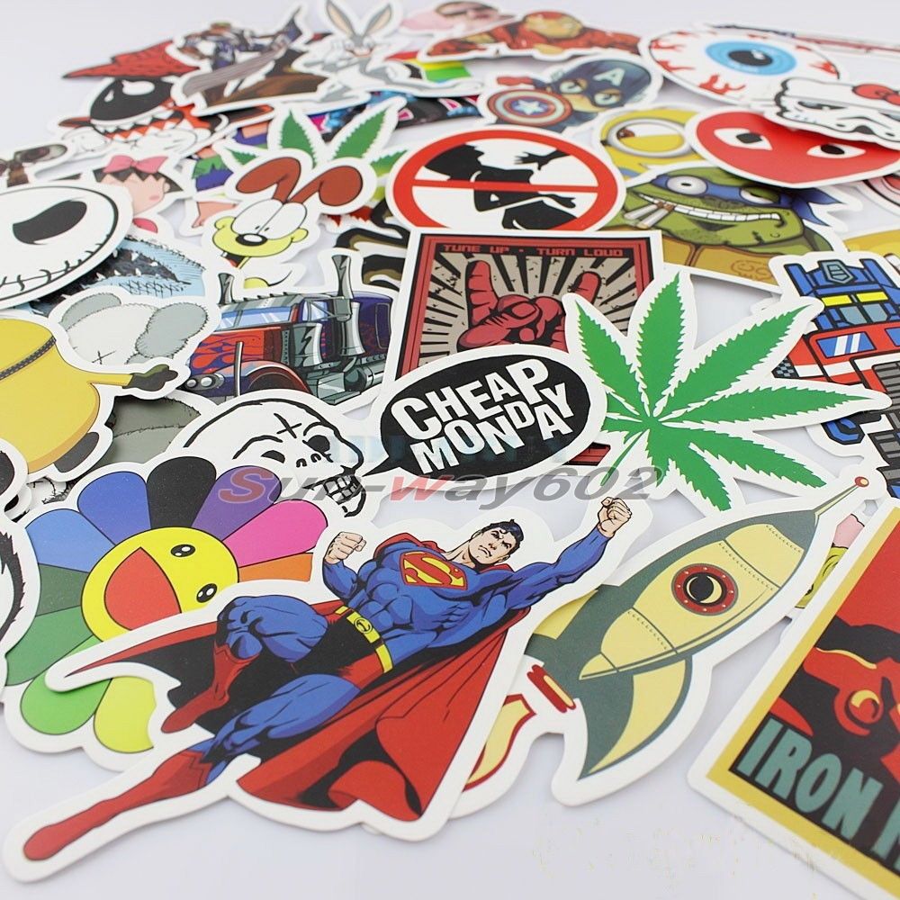 50pcs cute mixed decal Car Styling Sticker for Skateboard Snowboard Vintage Laptop Luggage Car Bike Bicycle