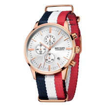 Megir marca de lujo de Nylon correa de hombre relojes cronógrafo de trabajo de mano 6 zafiro calendario impermeable militar de cuarzo reloj para hombre