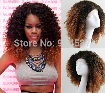 Synthetic-Lace-Front-Wig-Heat-Resistant-Afro-Kinky-Curly-Two-Tone-Ombre-2-30-Glueless-Brown