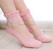 Hot sales Colorful Ultrathin Transparent Beautiful Crystal Lace Elastic Short Women Socks Calcetines Pink Sock for