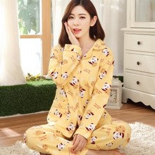2016 Spring New arrival women cotton pyjamas long sleeve nightdress two-pieces big size v neck breathable pajamas set 19 colors