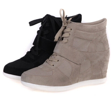 Height Increasing Breathable BLACK GREY New 2015 Women’s casual shoes black+gray Fashion Women Swing Wedges Shoes