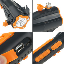 Waterproof 9 in 1 Hand Crank Flashlight Torch Charger Blink Siren AM FM Radio Compass Seat