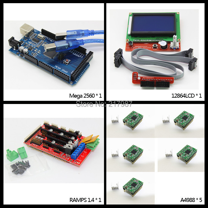 1pcs Mega 2560 R3 + RAMPS 1.4 Controller 5pcs A4988 Stepper Driver Module +1pcs 12864 for 3D Printer kit