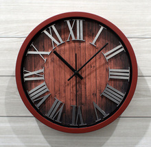 European retro -dimensional metallic silver pastoral figures of wood grain wall clock watch antique 12 -inch mute