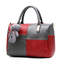 Boston Handbags Women Leather Ladies Patchwork Geometric Diamond Lattice Crocodile Skin Satchel font b Plaid b