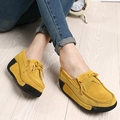 2016 spring women genuine leather suede ankle boots creeper shoes women platform wedge women casual shoes