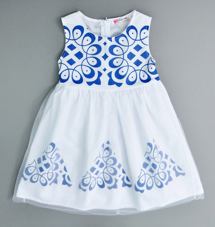 Little girl dress Wholesale 2015 Baby girl dress frock Blue and white porcelain children Costumes lovely robe bebe enfant nina