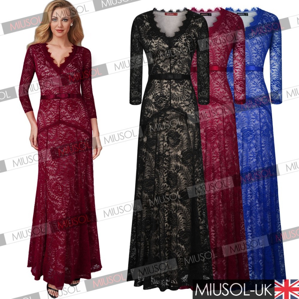 Women Summer Sexy Long Formal Lace Dress Red Black Blue Wedding Evening Party Elegant Dresses Free Shipping Size SM-XXL 0044-2