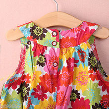 Summer 2015 New Casual Cotton Girl Dress Sleeveless Baby Girls Clothes Flowers Girl Print Dresses Vestido Infantil Kids Clothes