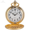 KS Classic Golden Steel Case Hunter White Analog Quartz Long Chain Clip Clock Pendant Chain Men
